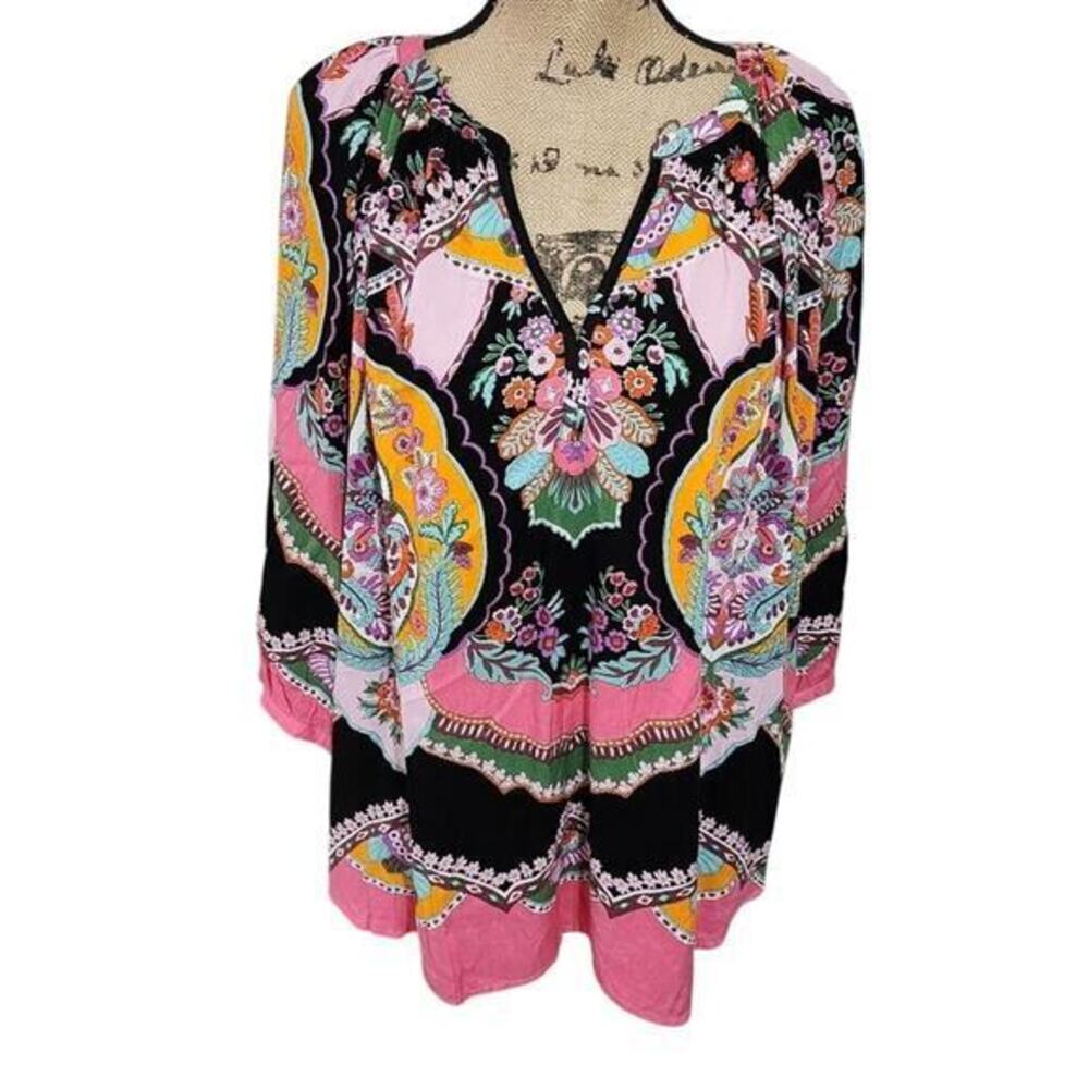 Rachel Zoe pink Multicolor boho peasant blouse plus size‎ 2X new!